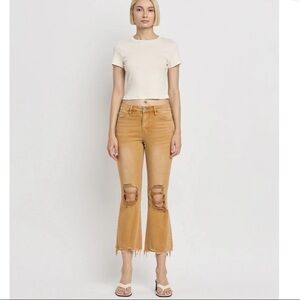 Vervet Women's Army Khaki Vintage High Rise Crop Flare Distressed Jeans …